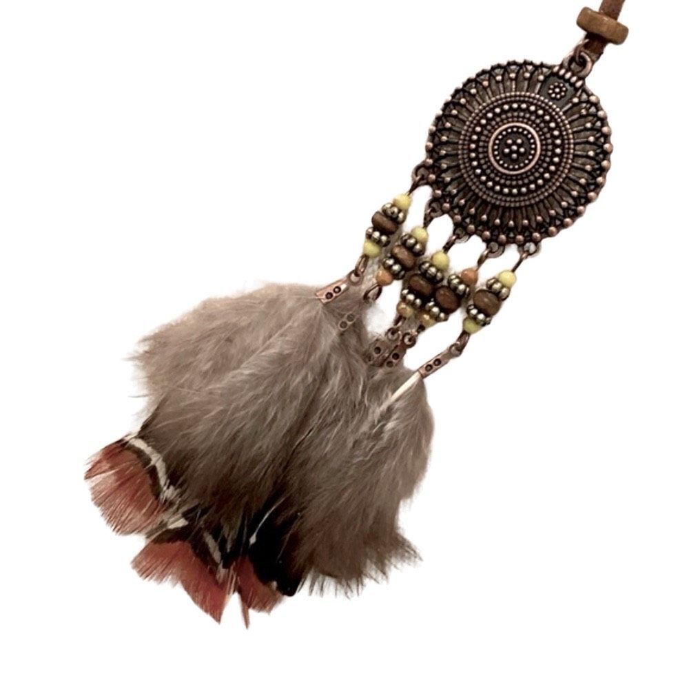 Men’s Kai Boho Feather & Tassel Beaded Long Necklace -  Tribal Statement Pendant